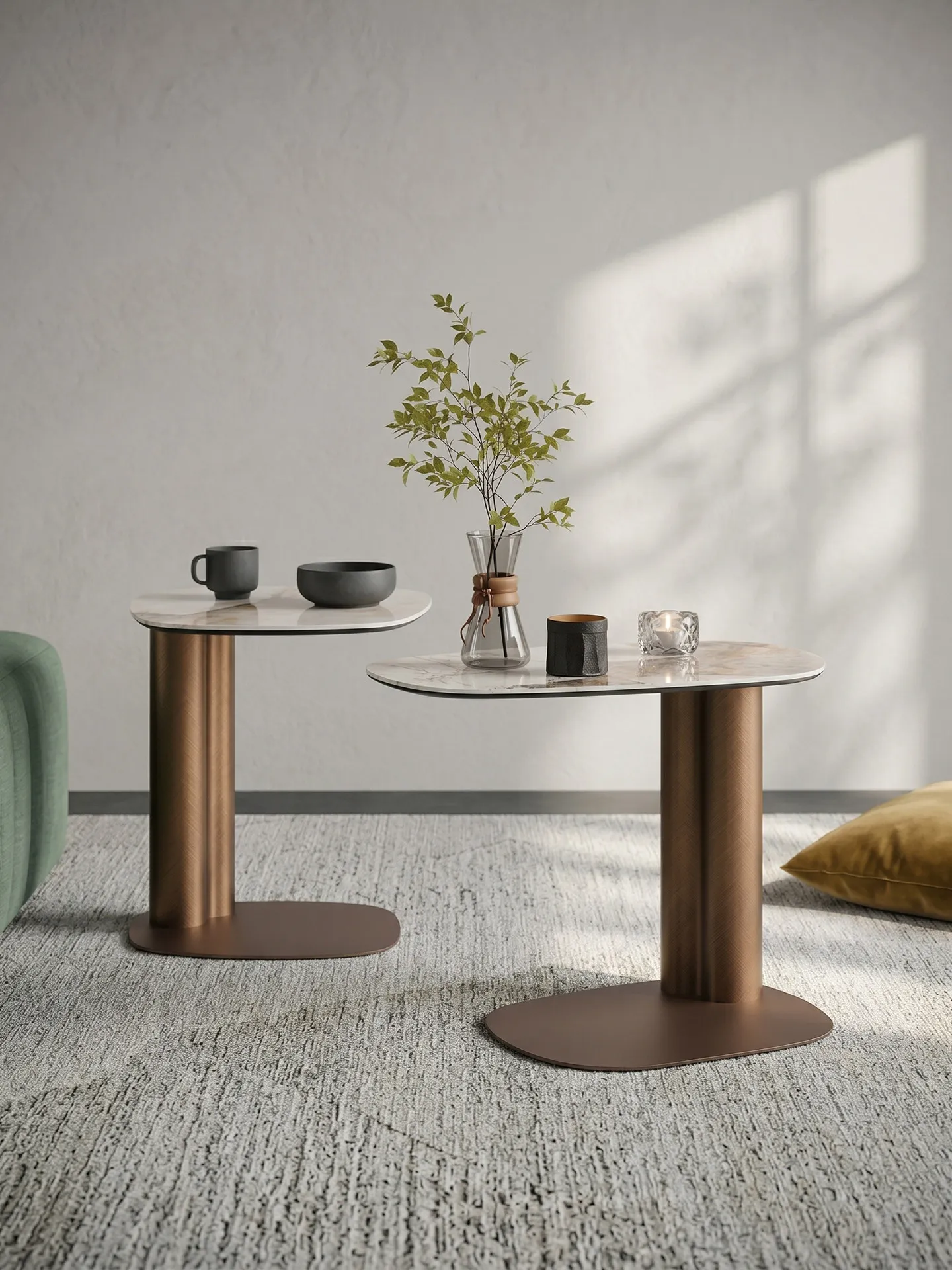 Household rock slab side, living room, sofa side side, light luxury, simple and movable small coffee table, balcony storage