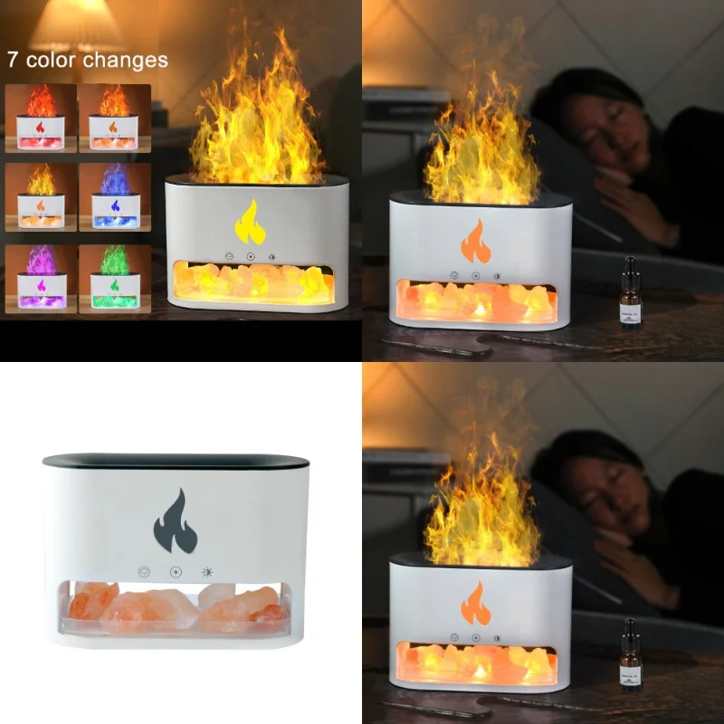 2-in-1 Mini Humidifier & Aromatherapy Diffuser with Himalayan Salt Stone, 250ml USB-Powered, Color-Changing LED, Quiet Operation