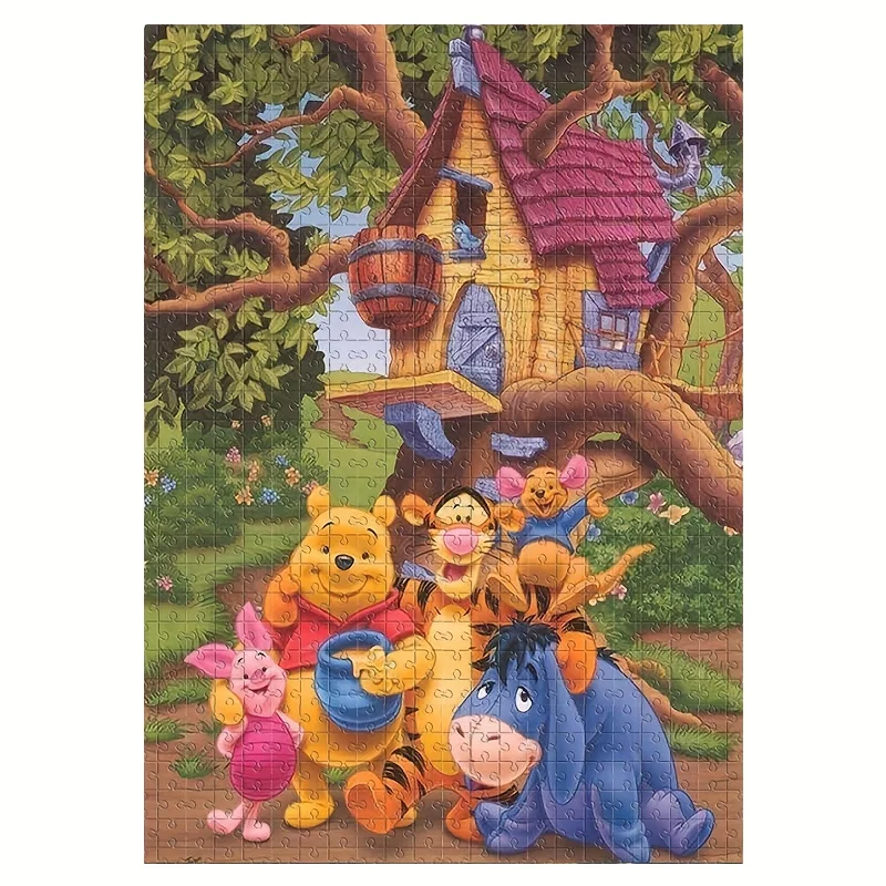 

1000pcs Puzzle Featuring Cartoon Animals Like Winnie The Pooh, Eeyore, Tigger, And Piglet, with a Forest Treehouse Design. Thi