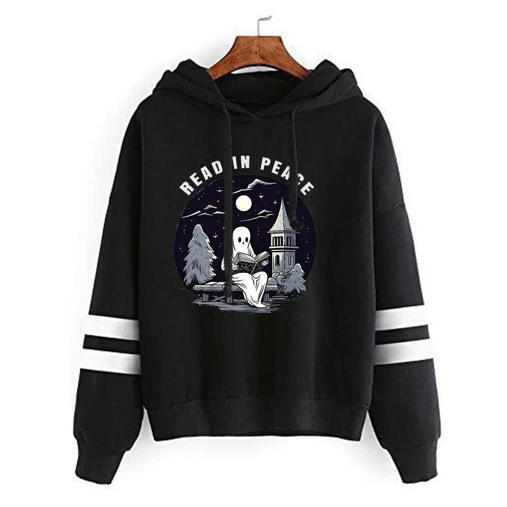 Halloweenowa bluza do czytania Halloween Ghost Reading HoodieFunny miłośnik książek Prezent na Halloween Upiorne ubrania sezonowe M