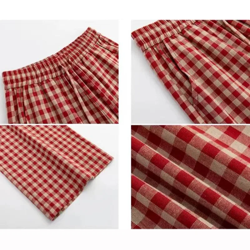 Women Chic Retro Plaid High Waist Pants Female High Waist Comfortable Long Pants Girls Classic Fashion Straight Leg Trousers