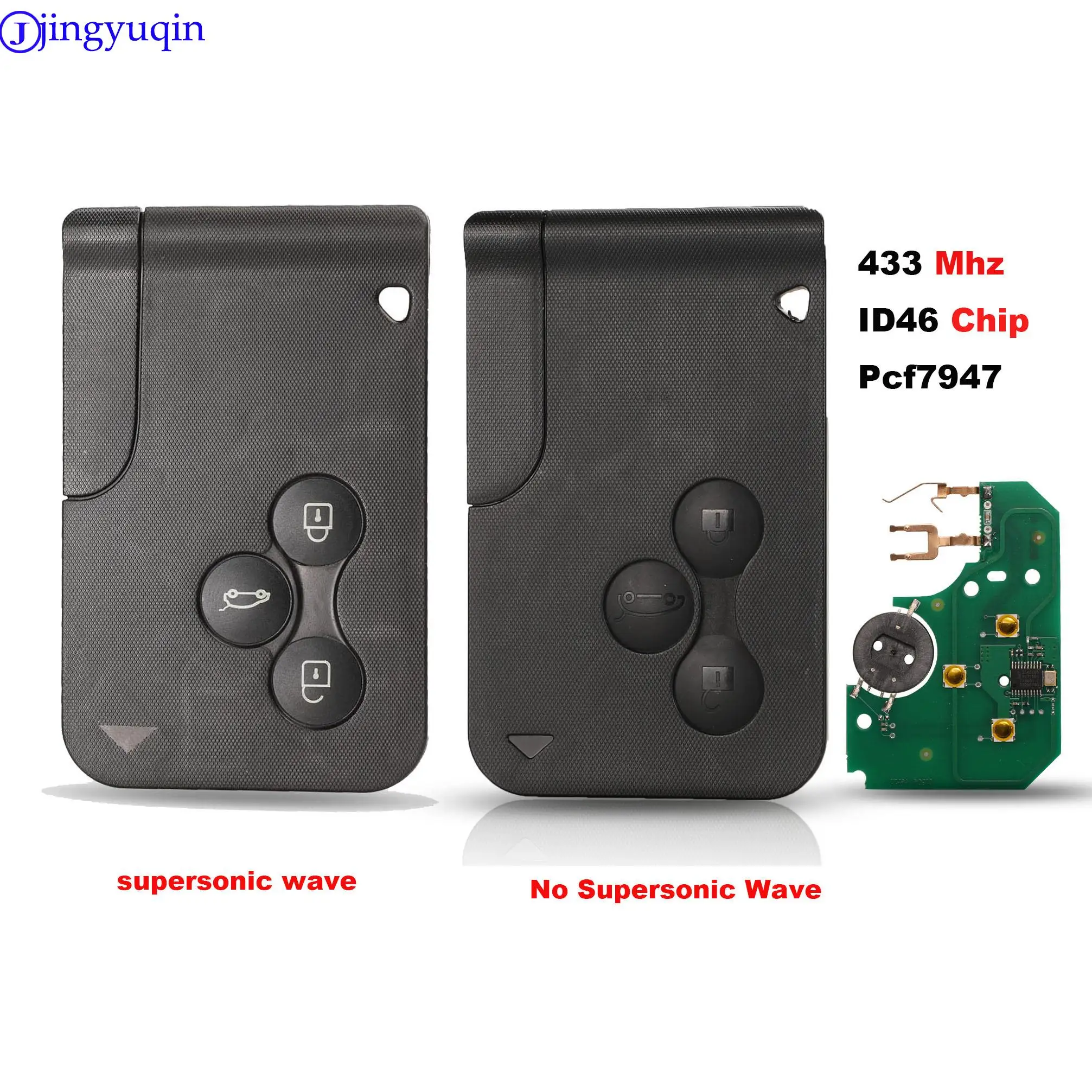 

jingyuqin Smart Key Card For Renault Megane II Scenic II Grand Scenic 2003-2008 433mhz PCF7947 Chip ID46 3 Button PCB Ultrasonic