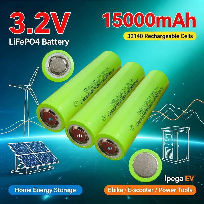 3.2V 15000mAh 32140 LiFePO4 Battery Rechargeable Cells EV Home Energy Storage E‑bike E‑scooter Power Tool Battery Pack