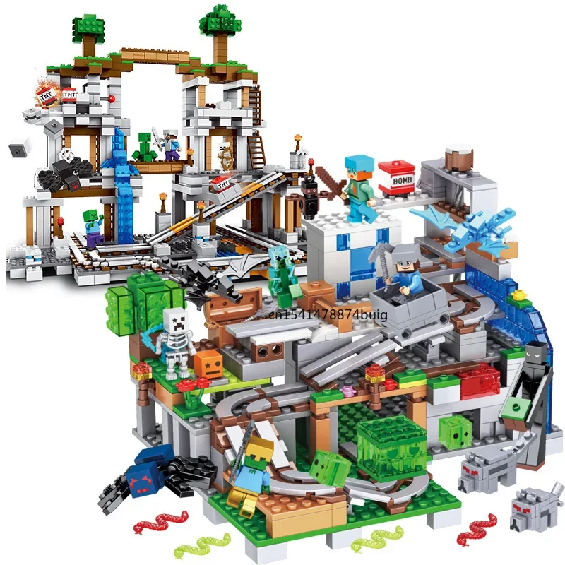 The Mountain Cave Elevator Village Tree House Bouwsteen met figuren Compatibel 21137 My World Bricks Set Geschenken Speelgoed