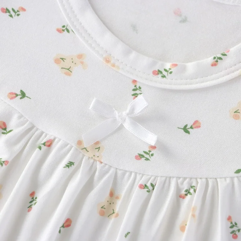 Bellbell Sommer-Kleid für Kinder, Mädchen, Pyjama-Kleid, Blumenmuster, für Kinder, Mädchen, Schleife, Homewear-Kleid, 1–14 Jahre, Kleinkind-Mädchen-Prinzessinnenkleid – Detail 18