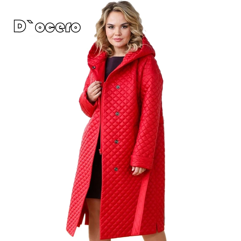 2022 DOCERO Women\'s Jacket Spring Autumn Long Hoodie Quilted Coat Belt Loose Luxury Parka Oversize Clothing Warm Outerwear