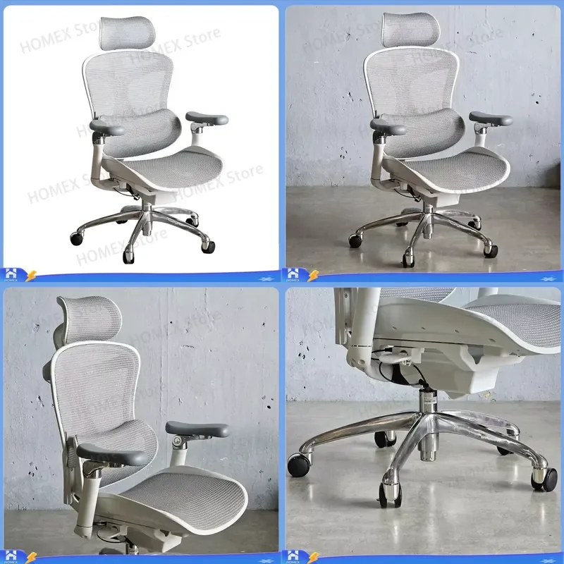 Cadeira de escritório ergonómica com encosto alto em malha, para uso em secretárias, com apoio de cabeça ajustável, suporte lombar, estrutura metálica