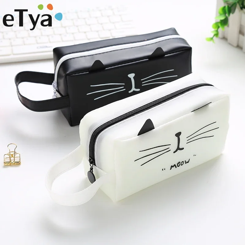 Bolsa de cosméticos con forma de gato para mujer, neceser de viaje, neceser de baño para maquillaje, estuche de lápices para estudiantes, estilo Tote