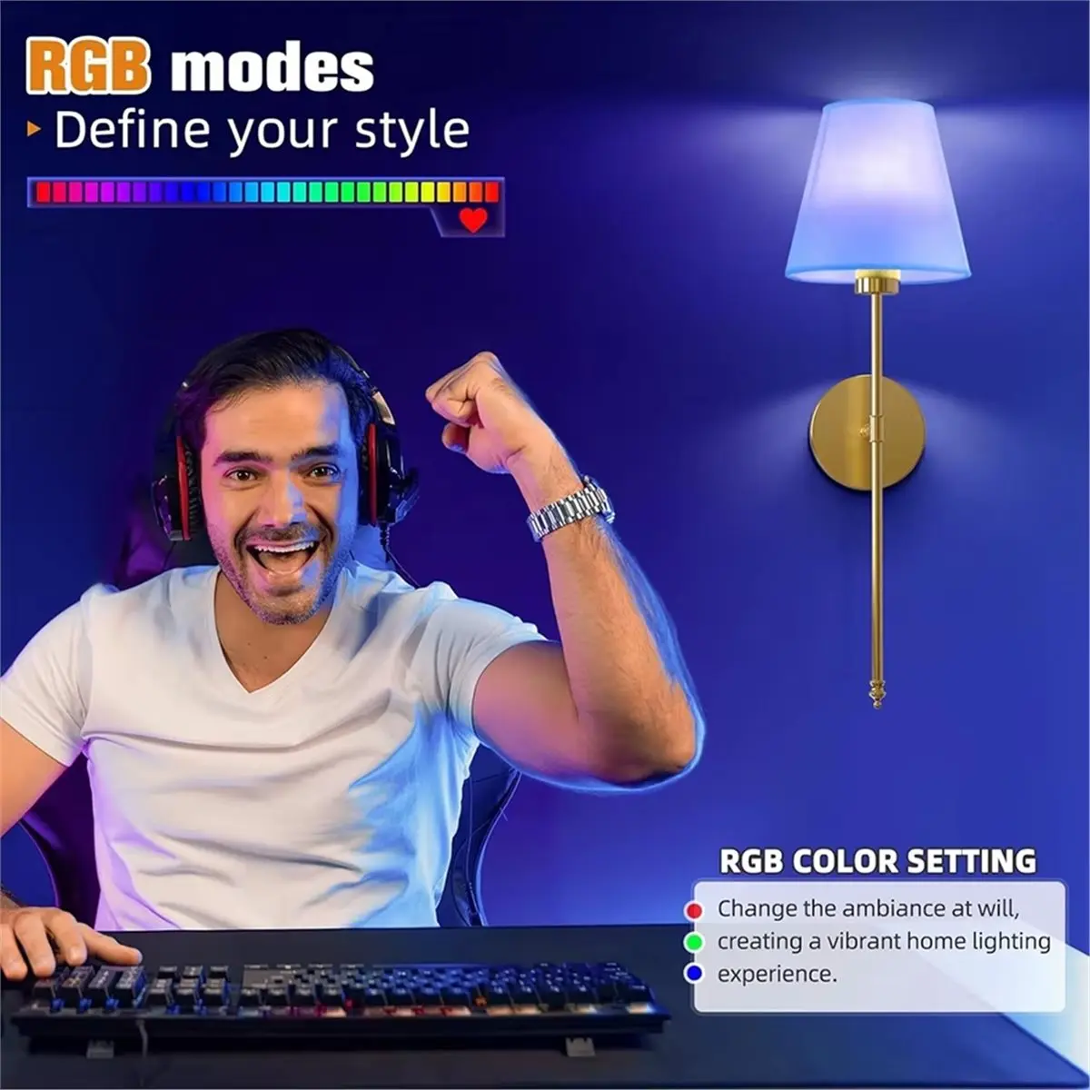 

Y69A 2 Pcs Wall Lights Battery Operated Wall Sconces with Remote RGB Colors Modes Rechargeable Indoor Bedroom Lighting