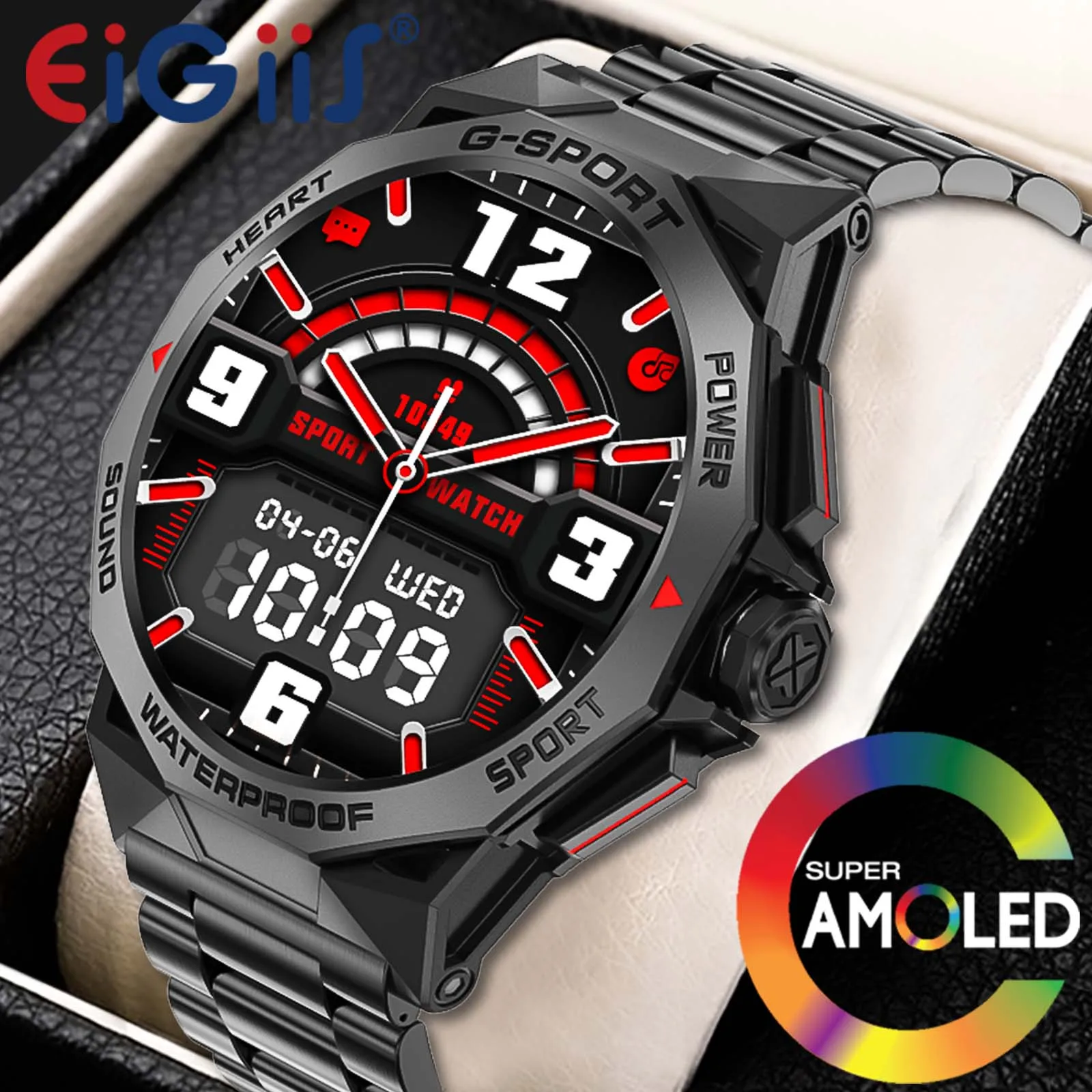 EIGIIS New AMOLED Men Smart Watch 100+ Sport Modes Heart Rate Blood Oxygen Monitoring Sleep Quality Analysis IP68 Waterproof K62