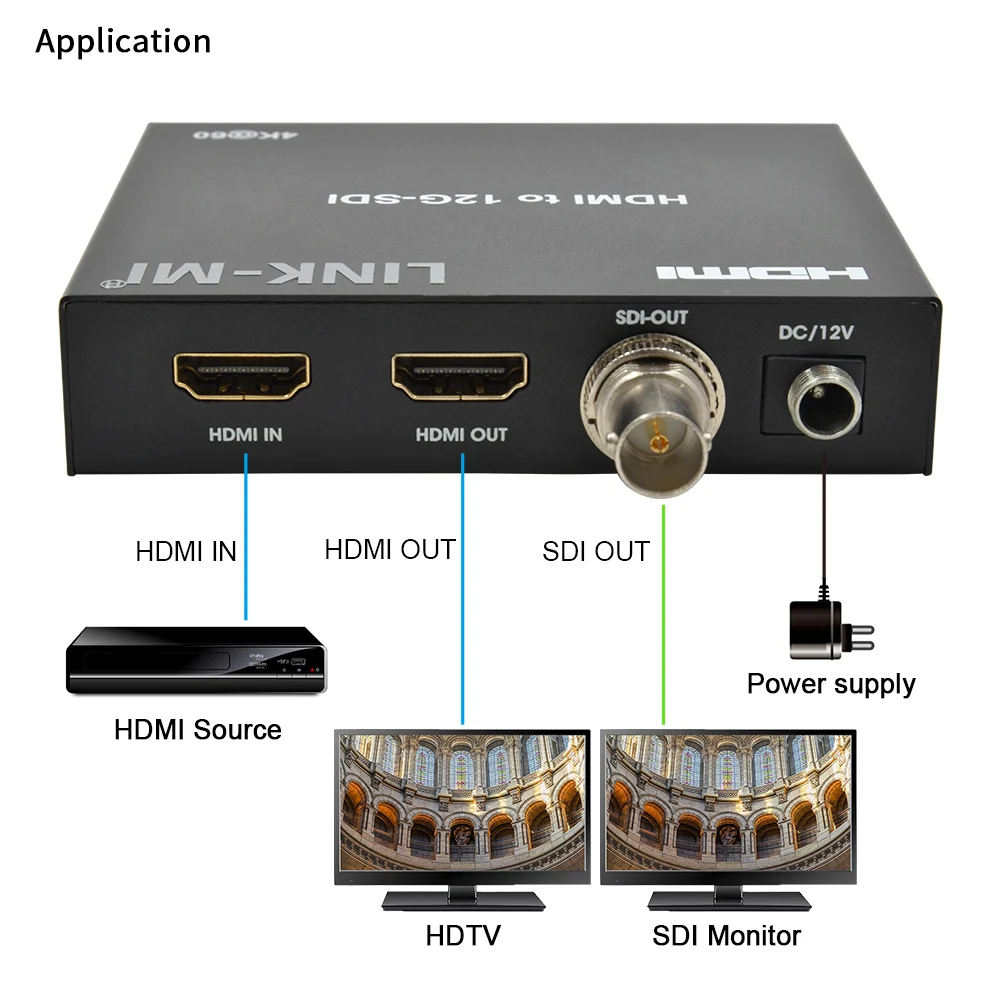 Konwerter 4K HDMI na SDI 80M z obsługą pętli 4K@60Hz YUV4:2:2 12G/6G/3G SDI EDID Konwerter wideo