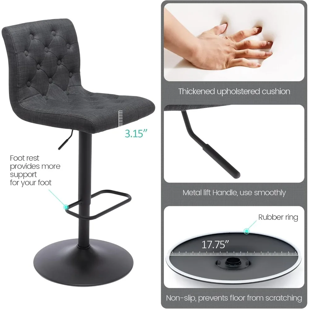 Upholstered Fabric Swivel Bar Stool with Adjustable Height and Back Support