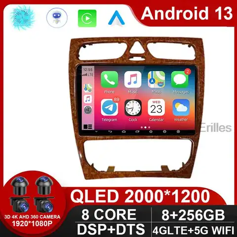 차량용 스테레오 멀티미디어 플레이어, 안드로이드 13, 메르세데스 벤츠 C 클래스 W203 C200 C320 C350 CLK W209 2002-2005, DVD 없음