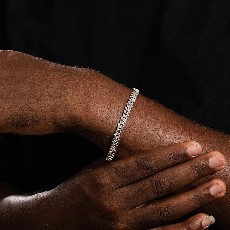 

S925 Sterling Silver Moissanite Set 6mm Cuban Link Chain Bracelets Women Men Hip Hop Bling Ice Out Rapper Jewelry