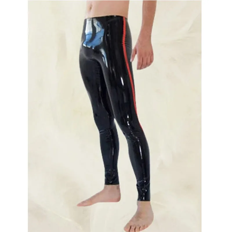 

Handmade Men Latex Pants Black With Red Tight Legging Fetish Cosplay Costumes