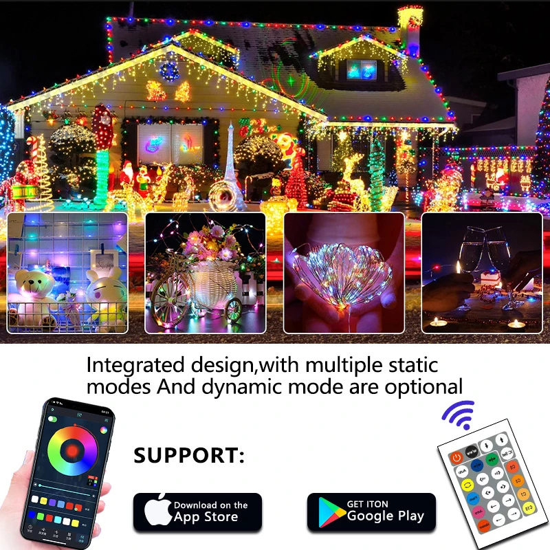 Smart Colorido Symphony LED RGB Luz String, DIY Bluetooth, USB, Point Control, Natal Decoração Atmosfera, App