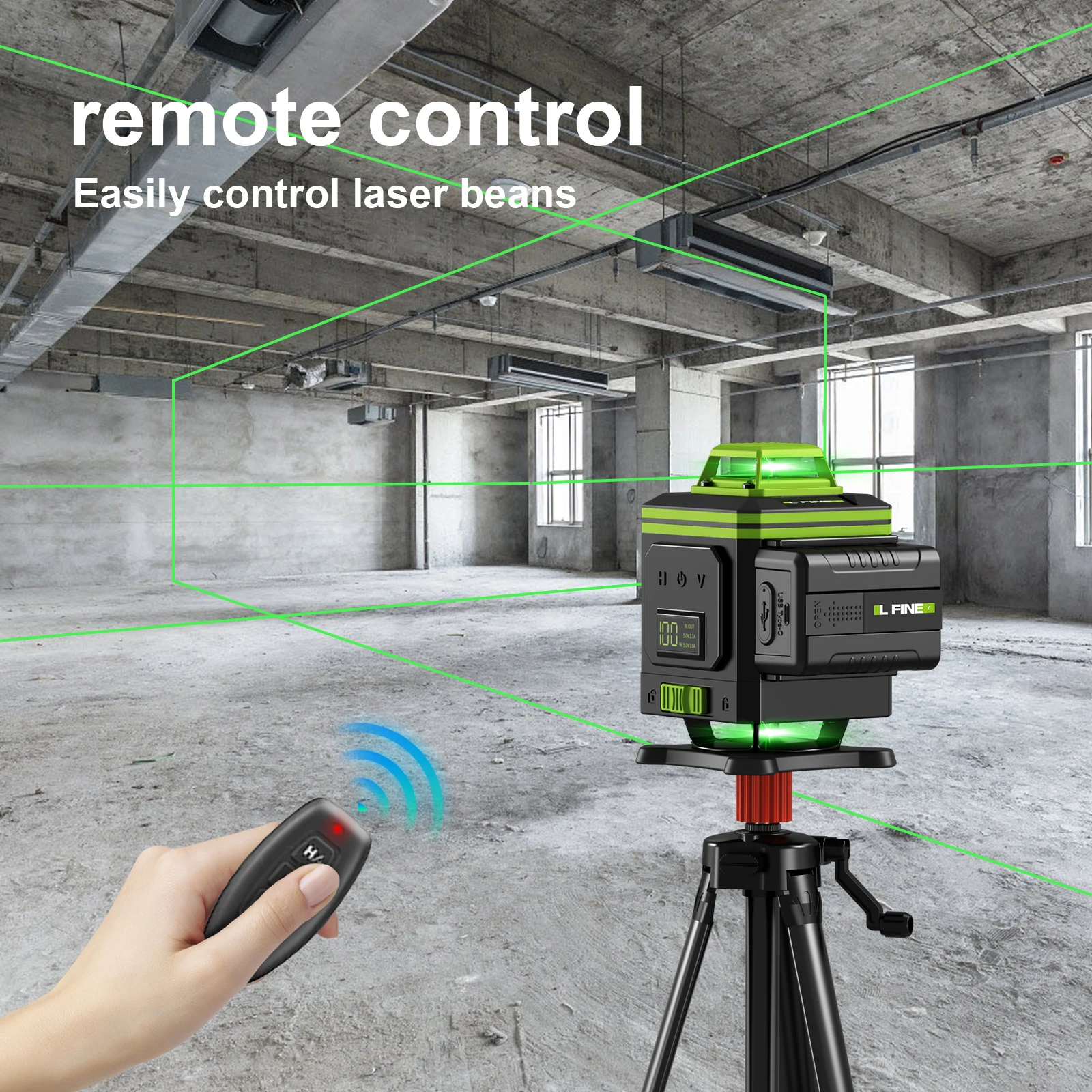 LFINE16 Lines Laser Level 4D Green Light  360° Beams Horizontal&Vertical Selfleveling High-precision Cross Line Lithium Battery