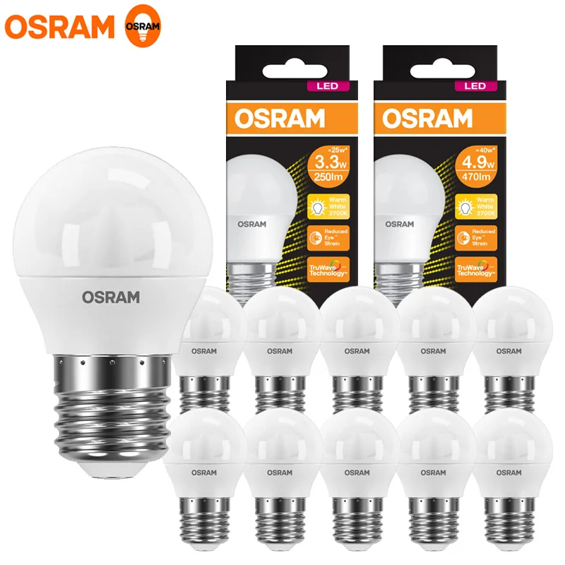 

OSRAM LED Min Ball Bulbs 220V E27 Value Classic P 3.3W 4.9W Frosted Lamps 2700K Warm White Indoor House Bed Room Original Light