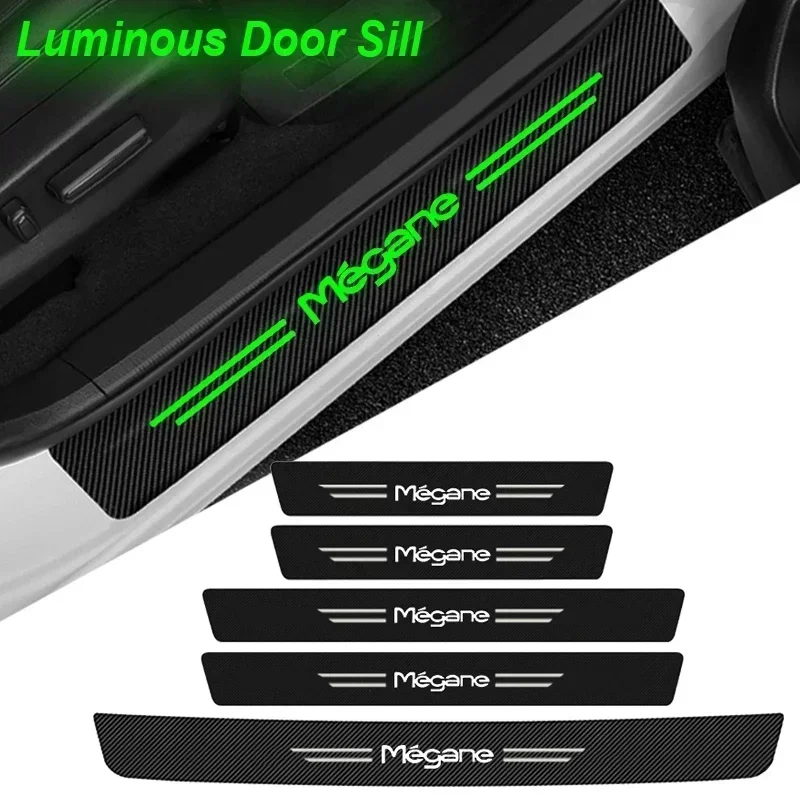 Luminous Carbon Fiber Car Door Threshold Sill Scuff Plate Decals Protector Stickers Pedal Guards Strip for Megane Logo