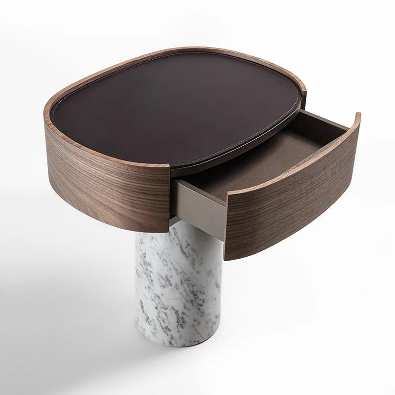 Nightstand, Creative Pine Wood and marble Bedside Cabinet, Eco-Friendly&Scratch Resistant, Modern Home Storage
