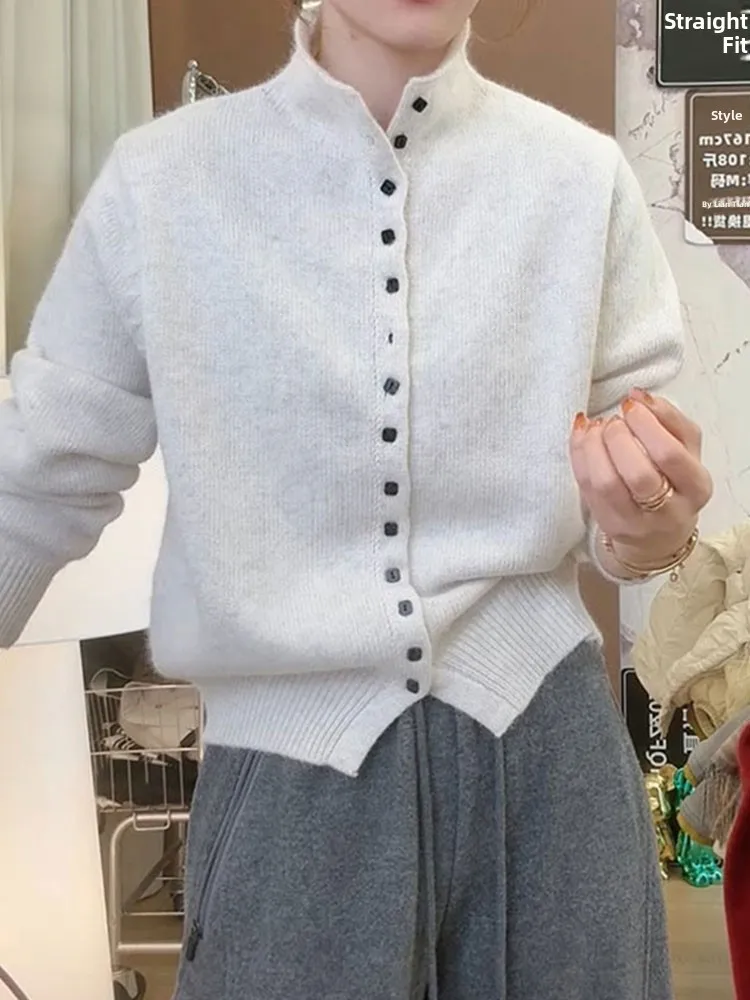 سترة ناعمة ومريحة ذات لون عالي Ne Long Sve سترة كاجوال أنيقة كسول بأزرار تصميم للتنقل ملابس خارجية عادية #4