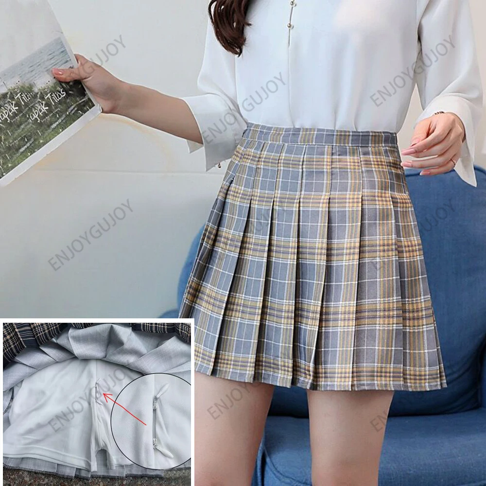 

Checkered Pleated Skirt, Short Skirt, Invisible Open Crotch, Outdoor Sex Uniform, College Style, High Waisted, Ms