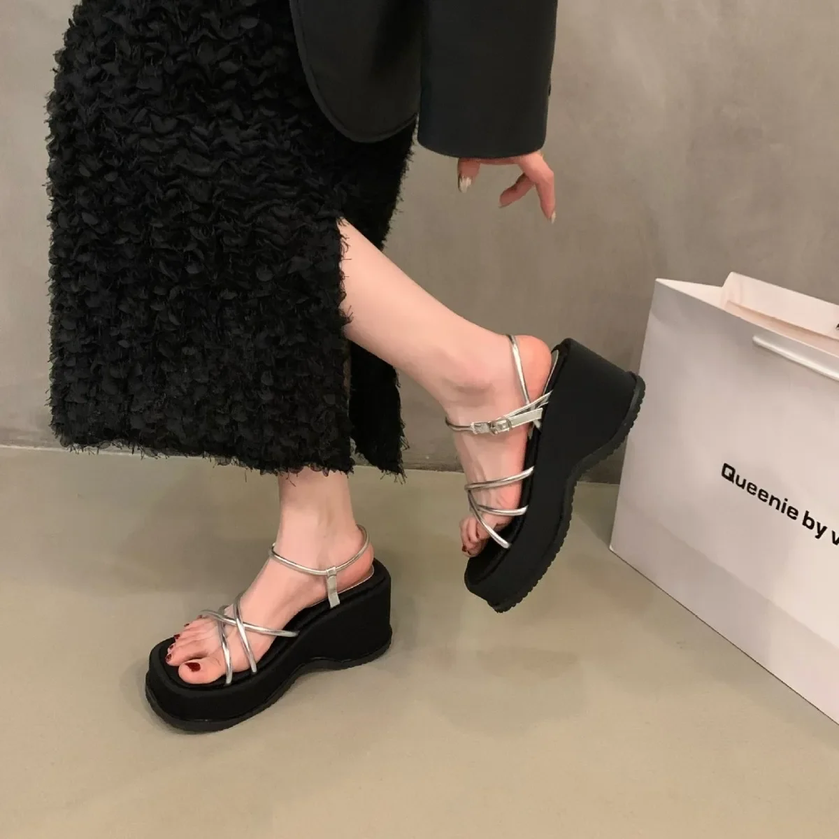 Brand Women Summer Chunky Adjustable Buckle Strap Shoes Wedge High Heel Comfy Peep Toe Sandals Thick Sole Platform Sandalias