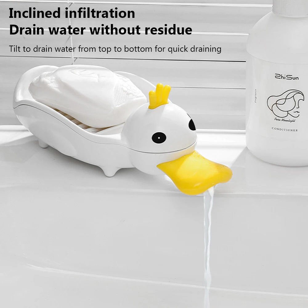 Cute Duck Soap Dish With Drain For Bathroom Portable Soap Holder Separatable Cartoon Soap Box Kitchen Bathroom Accessories