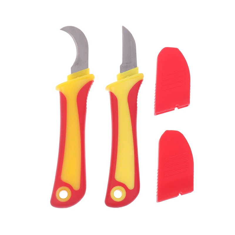 Couteau d'électricien isolé professionnel-crochet à dénuder les fils, outil d'épluchage de peau de câble avec lames à crochet droites et incurvées