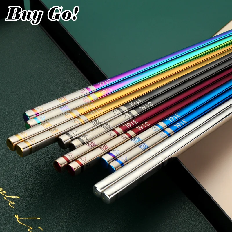 1Pair Japanese Chopstick Stainless Steel Metal Food Sticks Fast Food Noodles Sushi Laser Engraving Chopsticks Tableware Bar