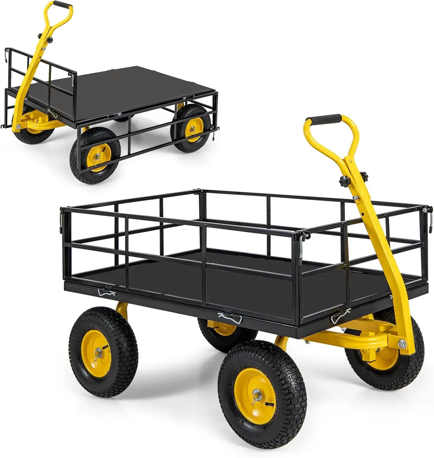 

Mesh Steel Garden Cart, 1200LBS Utility Wagon with 4 Removable Sides, 13” Pneumatic Wheels, Adjustable Handle, Bungee Cord