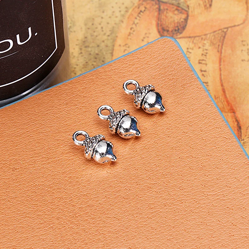 20 unids/lote de dijes de nuez, avellana, 13x8mm, colgantes de Color plata tibetana, fabricación de joyería antigua, artesanía hecha a mano DIY
