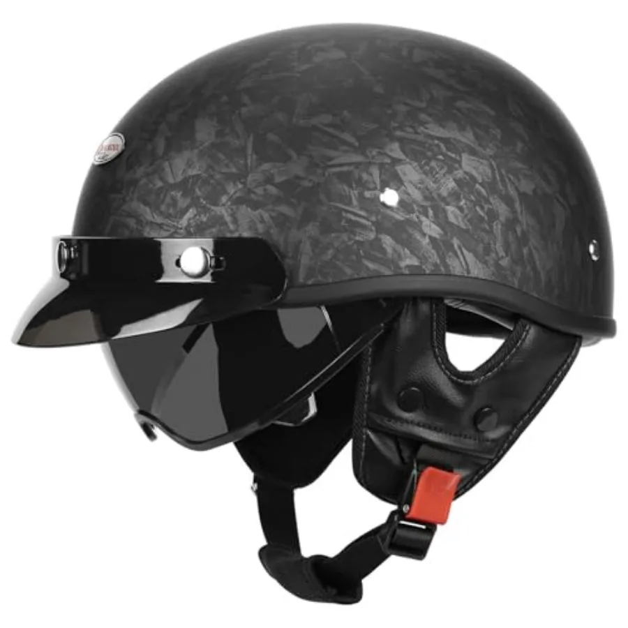 

Retro Motorcycle Half Helmet with Retractable Sun Visor DOT Certified Vintage Open Face Helmets for Men and Women for Cruiser C