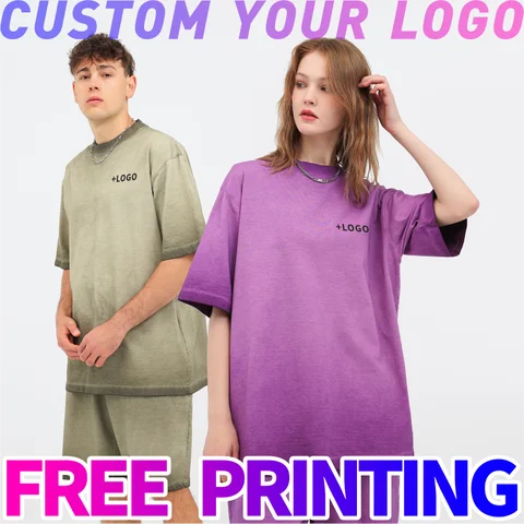 Custom T-shirts free print logo images old design Gradient clothes 100% cotton cultural shirts oversize baggy shorts