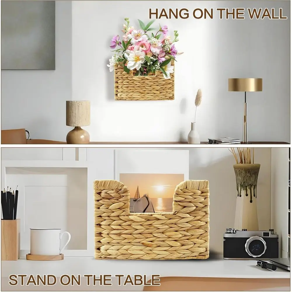 Hanging Magazine Holder, Water Hyacinth Mail Basket Wall Mounted Rack with Handle or Book, Ideal for Bathroom, Home, Office - 11 view 5