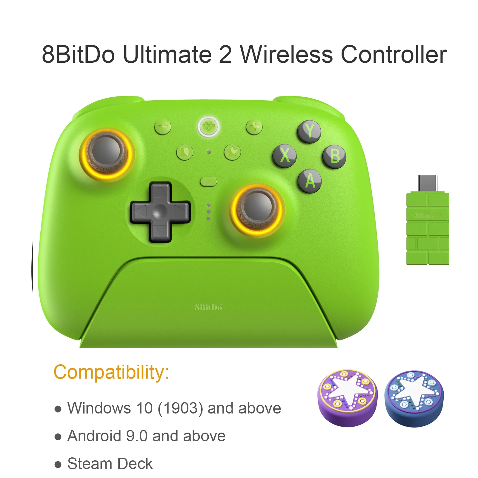 8BitDo Ultimate Wireless 2.4G Game Controller Gamepad Joystick مع قاعدة شحن للكمبيوتر الشخصي Windows Steam Android