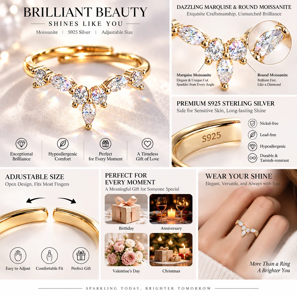 Marquise-Ring mit GRA-Zertifikat, S925 Sterling Silber Moissanit-Ring, D VVS1 3EX Schliff, Funkelnder Moissanit-Bandring, Hochzeits- und Partygeschenk – Detail 4