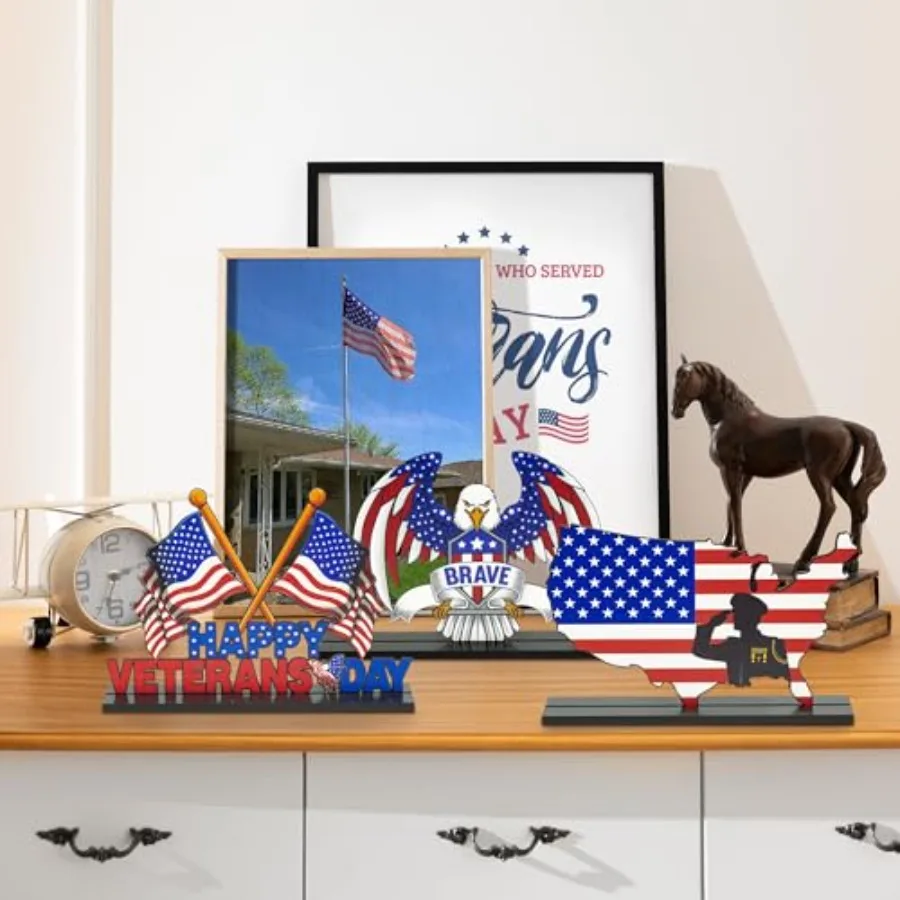 3 шт., настольный топпер на день памяти ветеранов, центральный набор украшений, счастливый день ветеранов, храбрый солдат, съемный деревянный декор 11