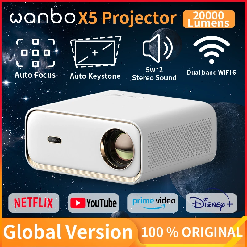 Wanbo โปรเจคเตอร์ X5 4K 1080P 1100ANSI แอนดรอยด์สเตอริโอโปรเจคเตอร์ลำแสง WiFi แบบคู่สำหรับโฮมเธียเตอร์โปรเจคเตอร์แบบพกพา