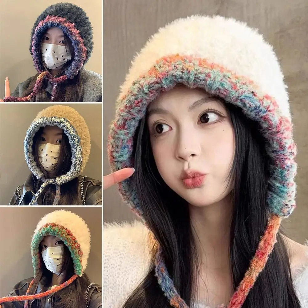 

Casual Warm Thickened Fashion Plush Hat Windproof Coldproof Ear Protection Pullover Hat Knitted Panama Cap Autumn Winter