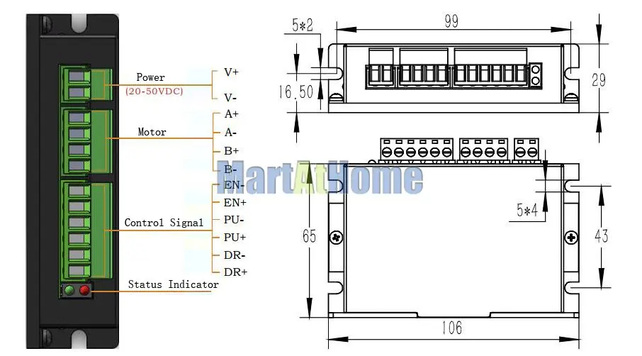 2-Phase 400KHz Digital Stepper Motor Driver DM503 DC 20-50V 1.0-4.2A Pulse Control