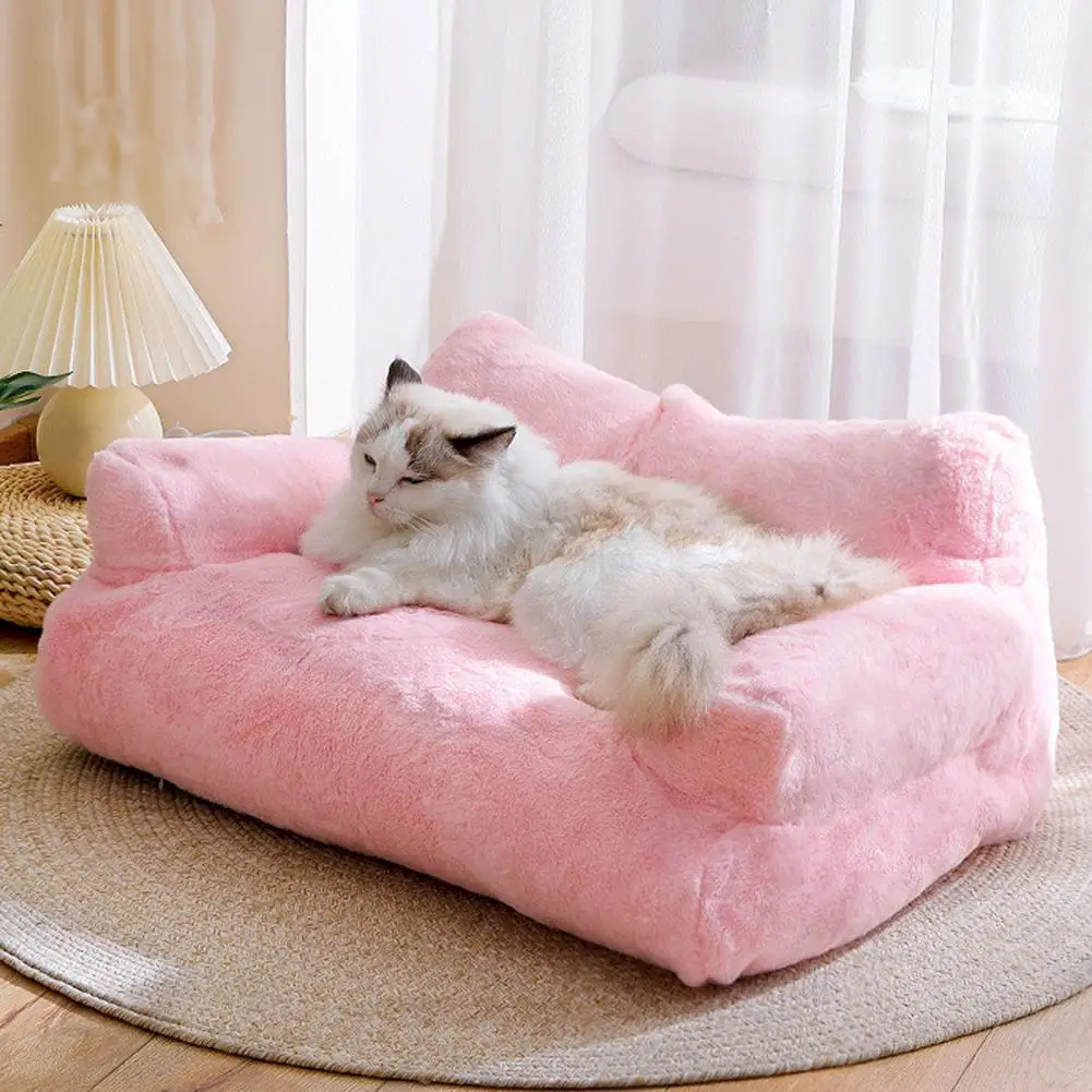 Sofá cama rosa para mascotas, cama suave y cómoda para mascotas con funda lavable extraíble, cojín antideslizante para dormir para gatos, sofá de felpa esponjoso