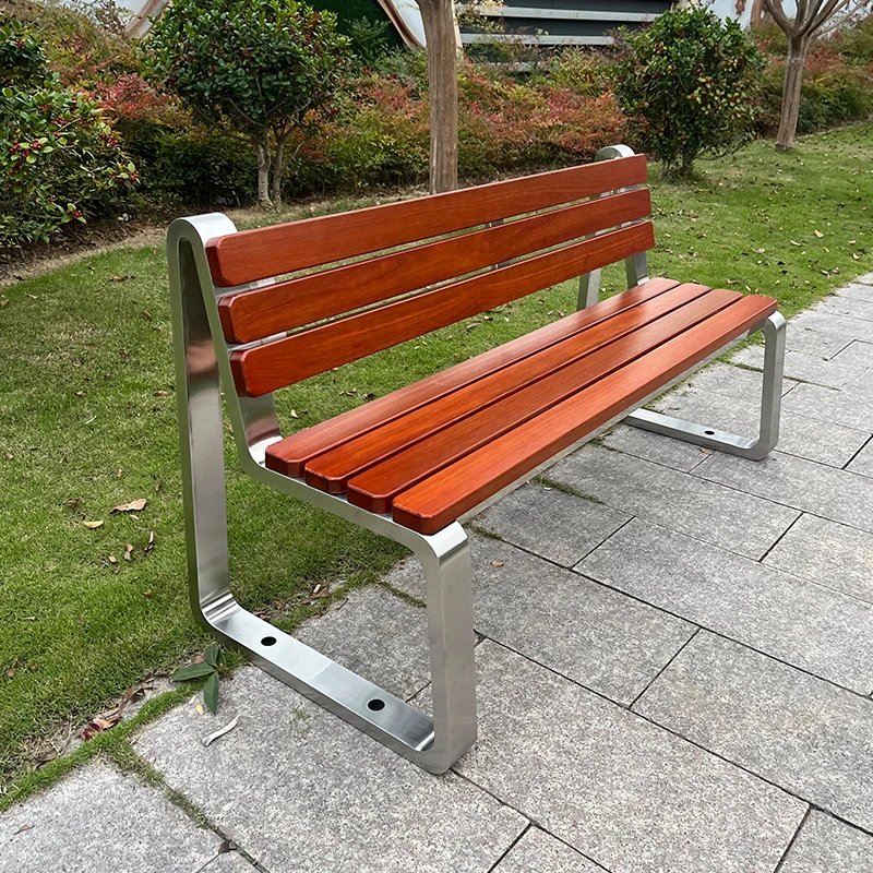 

Urban Street Rest Bench Tennis Court Benches Solid Wood Slats Seating Metal Frame Outdoor Bench Seat With Backrest