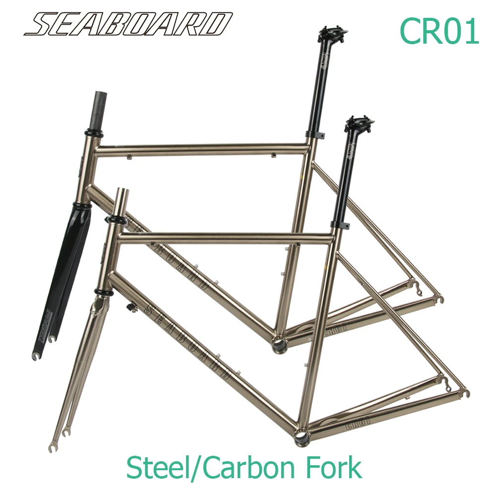 SEABOARD-Ultralekka rama roweru szosowego, widelec z włókna węglowego i stali, obróbka cieplna, stal chromowo-molibden, TSUNAMI CR01 4130