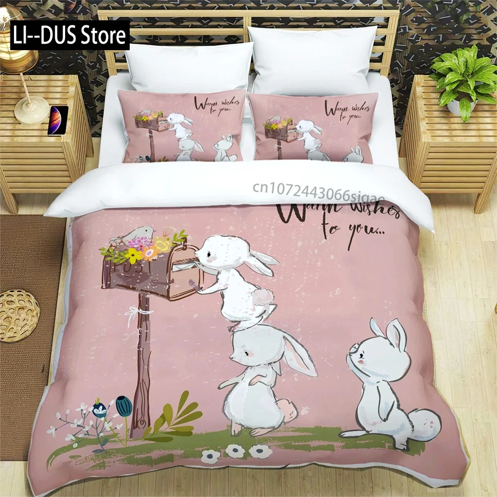 

Rabbit HD Print Bedding Set for Girl Boy King Size Bedding Set，children's Bed Double Bed Duvet Covers Pillowcase Bedding Set