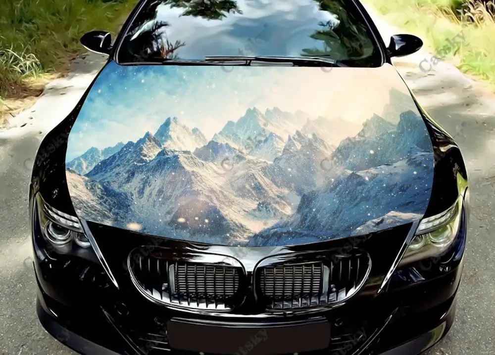 Custom Snowy Mountain Car Hood Vinyl Sticker Wrap Engine Cover Decal Sticker Full Color Graphic Fit Any Car Protective Film