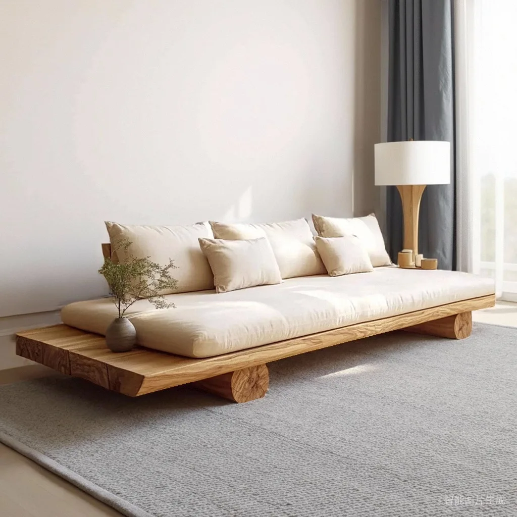 # Modernes, ruhiges Wohnzimmer-Sofa aus Massivholz, geradlinige Doppel- und Dreisitzer-Holzbank