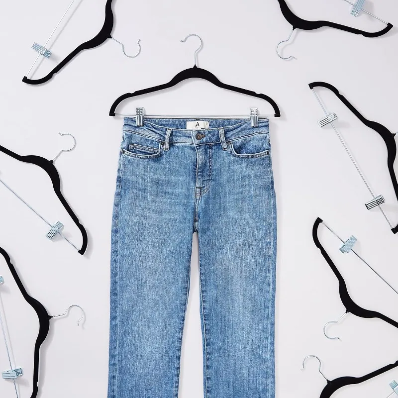 Cabides Antiderrapantes com Clipes, Preto e Prateado, Pack de 50