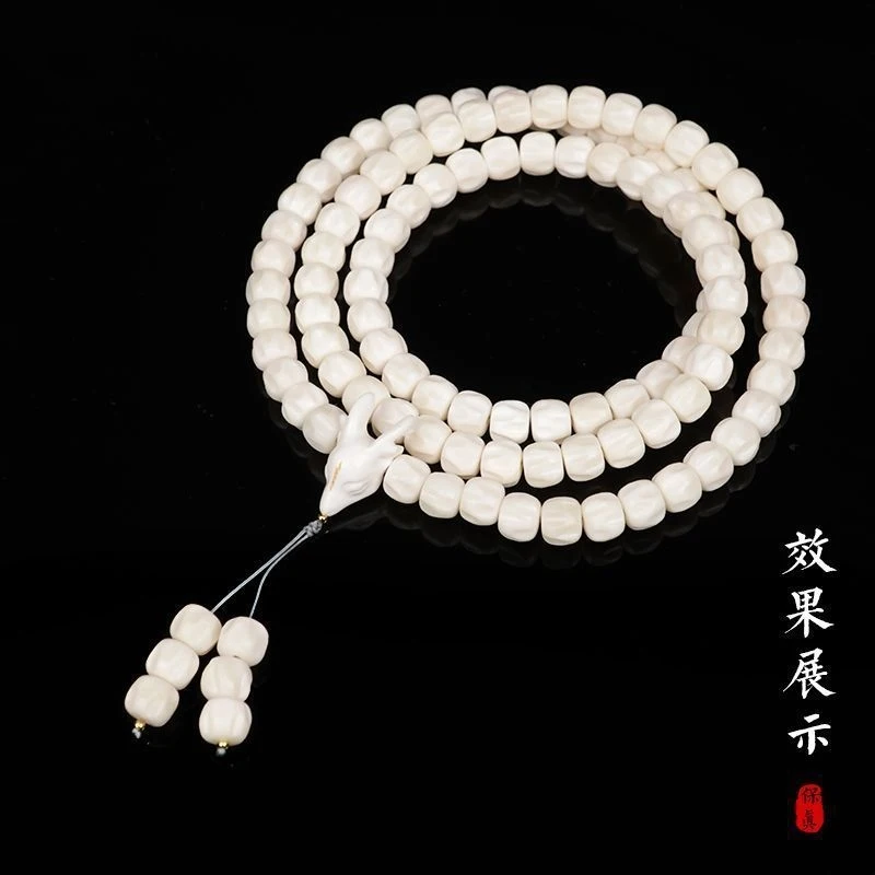 Natural antler 108 carved passion beads , small deer three-way Buddha bead , cypress seed bracelet 8*1