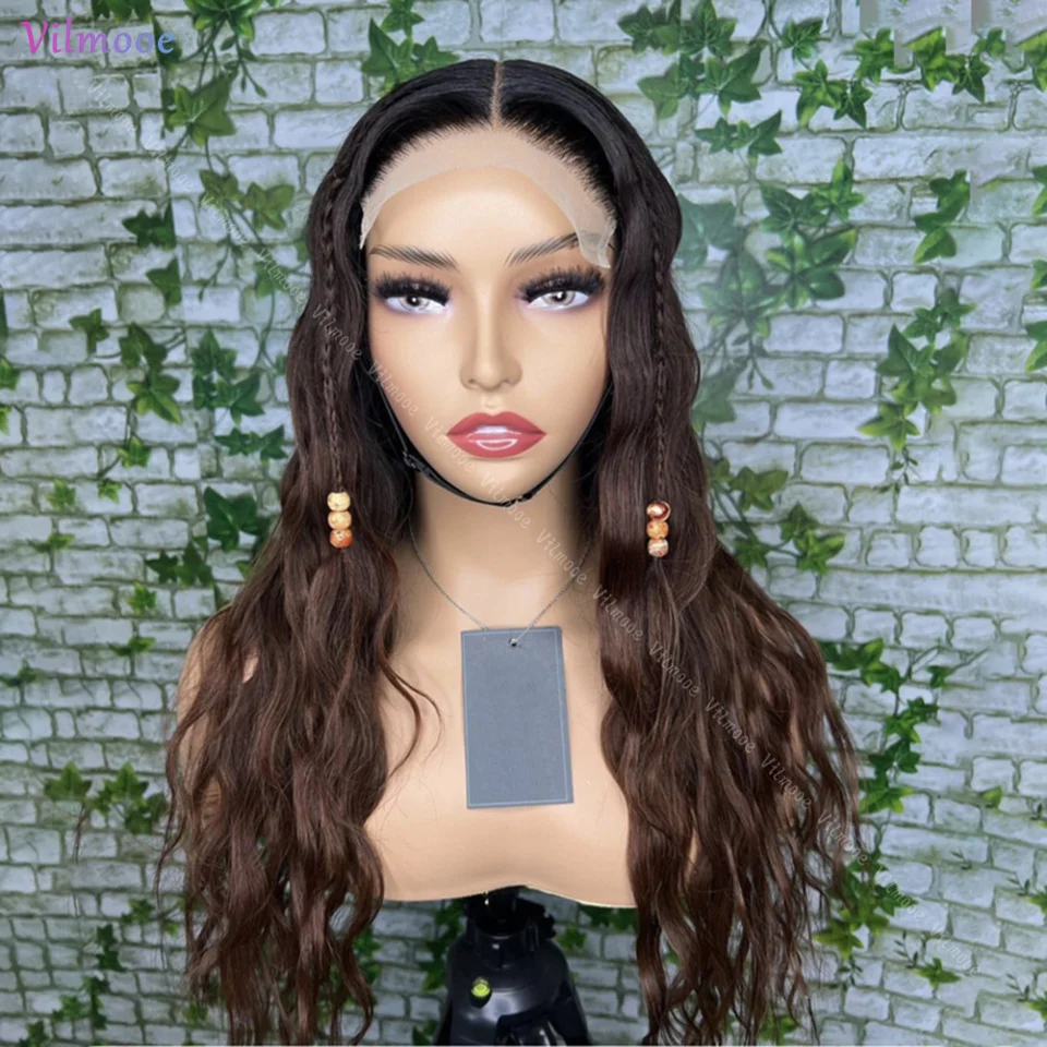 Ombre Dark Brown Wig 13x4 Glueless Silk Top Lace Front Wigs Wave Human Hair Pre Plucked Fake Scalp Lace Closure Wig for Women